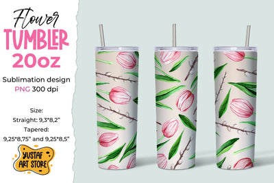 Spring tumbler sublimation design. Tulips and twigs pattern Sublimation Yustaf Art Store 