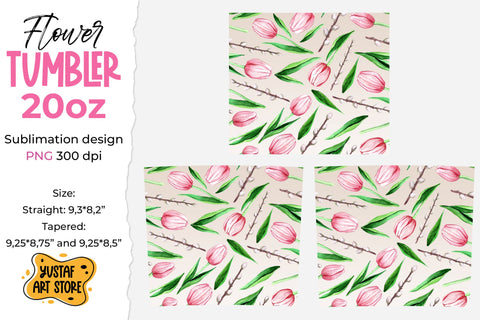 Spring tumbler sublimation design. Tulips and twigs pattern Sublimation Yustaf Art Store 
