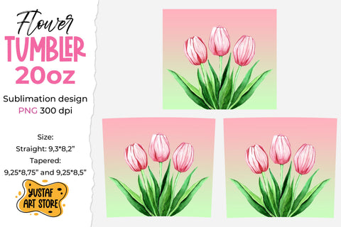 Spring tumbler sublimation design. Watercolor Tulips bouquet Sublimation Yustaf Art Store 
