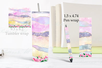 Spring Tumbler Wrap, 20oz Tumbler Floral Sublimation Design,Flowers Tumbler,Cherry Blossom wrap straight template,Tumbler and pen wrap pack 3D Paper ArtStudio 