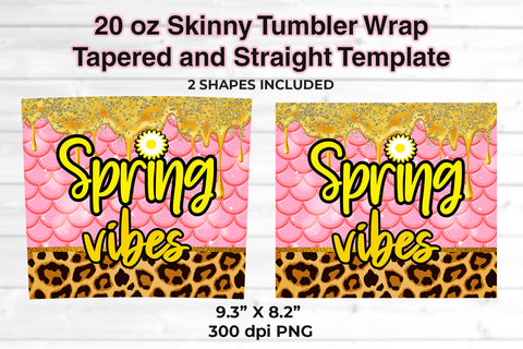 Spring Vibes 20 oz Skinny Tumbler Wrap Sublimation Design Mermaid & Leopard Sublimation Sublimatiz Designs 