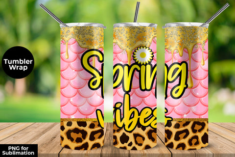 Spring Vibes 20 oz Skinny Tumbler Wrap Sublimation Design Mermaid & Leopard Sublimation Sublimatiz Designs 
