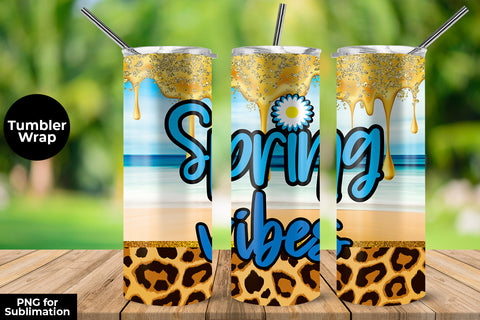 Spring Vibes 20 oz Skinny Tumbler Wrap Sublimation Design Ocean & Leopard Sublimation Sublimatiz Designs 