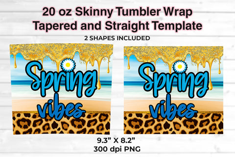 Spring Vibes 20 oz Skinny Tumbler Wrap Sublimation Design Ocean & Leopard Sublimation Sublimatiz Designs 