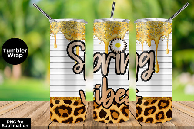 Spring Vibes 20 oz Skinny Tumbler Wrap Sublimation Design White Wood Stripes Sublimation Sublimatiz Designs 