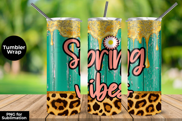 Spring Vibes 20 oz Skinny Tumbler Wrap Sublimation Design Wood Turquoise Sublimation Sublimatiz Designs 