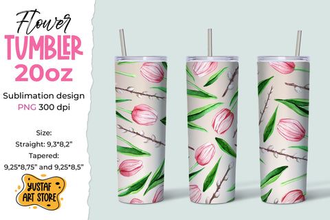 Spring watercolor Tulips tumbler 20 oz sublimation design Sublimation Yustaf Art Store 