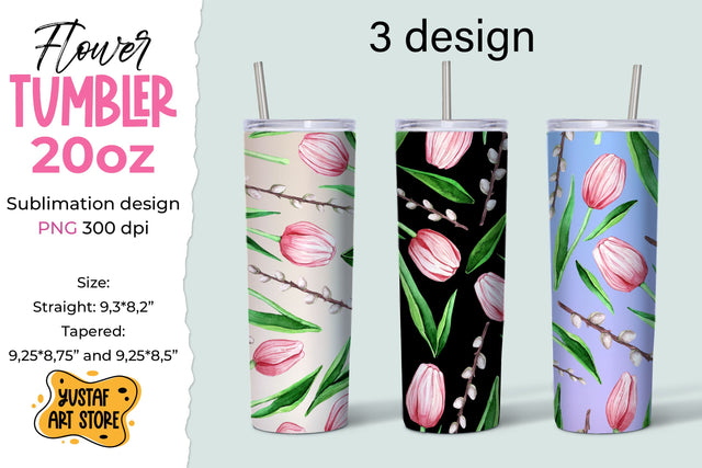 Spring watercolor Tulips tumbler 20 oz sublimation design Sublimation Yustaf Art Store 