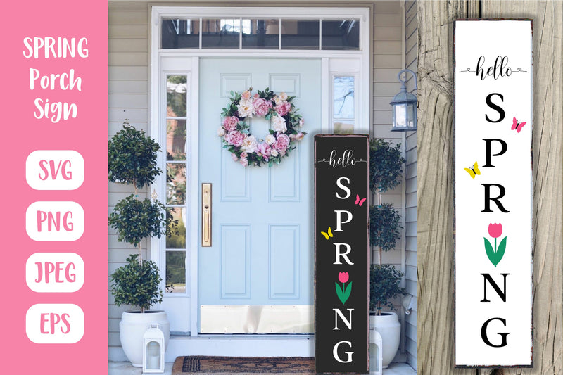 Spring Welcome Porch Sign. Vertical Front Sign - So Fontsy