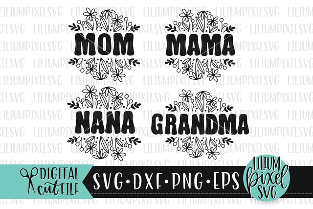 Spring Wildflowers Retro Mama Mini SVG Set - Mother's Day SVG SVG Lilium Pixel SVG 
