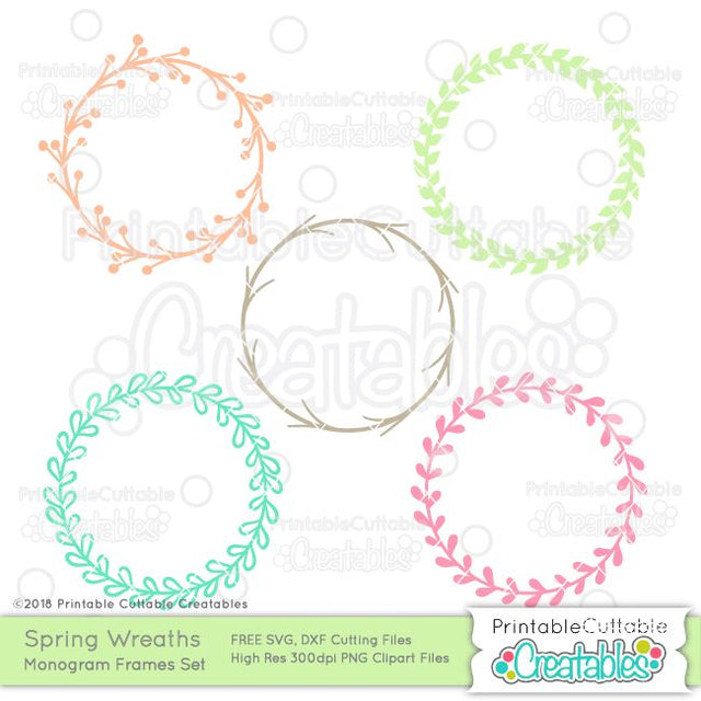 Spring Wreath Monogram Frame Set SVG Printable Cuttable Creatables 