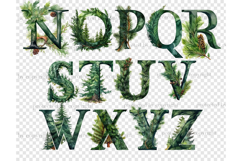 Spruce Branch Alphabet | Winter Letters - So Fontsy
