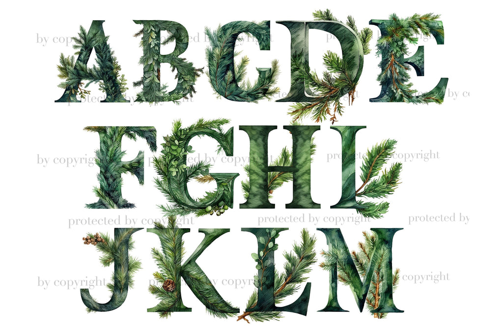 Spruce Lettering Spruce Branch Alphabet | Winter Letters - So Fontsy