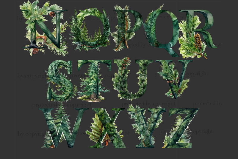 Spruce Branch Alphabet | Winter Letters - So Fontsy