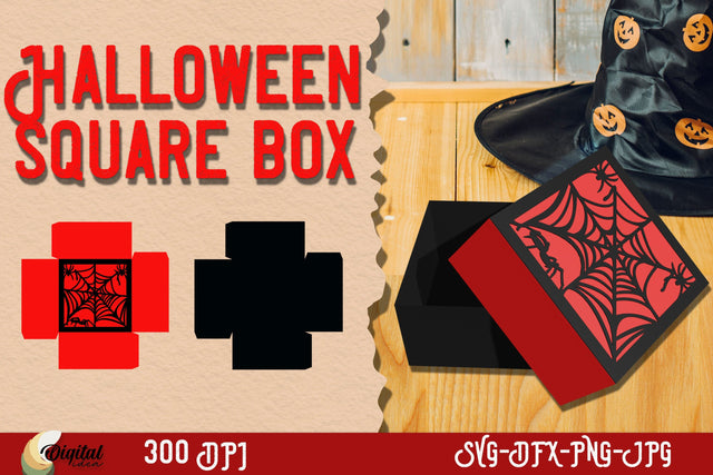 Square Box Halloween Spider SVG. Halloween design Paper Cut SVG Evgenyia Guschina 
