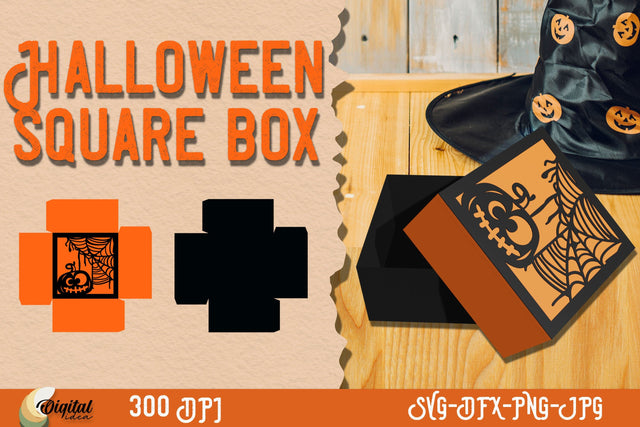 Square Box Halloween SVG. Pumpkin design paper cut. 3D Paper Evgenyia Guschina 