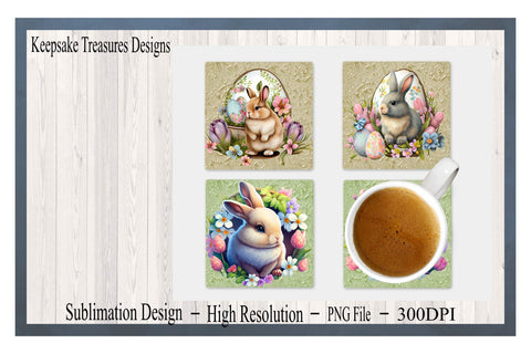Square Easter Bunny Coasters, Sublimation Design Template, Set of 4, Sublimation PNG, Digital Download, Embossed Texture Paper Sublimation Keepsake Treasures Designs LLC. 
