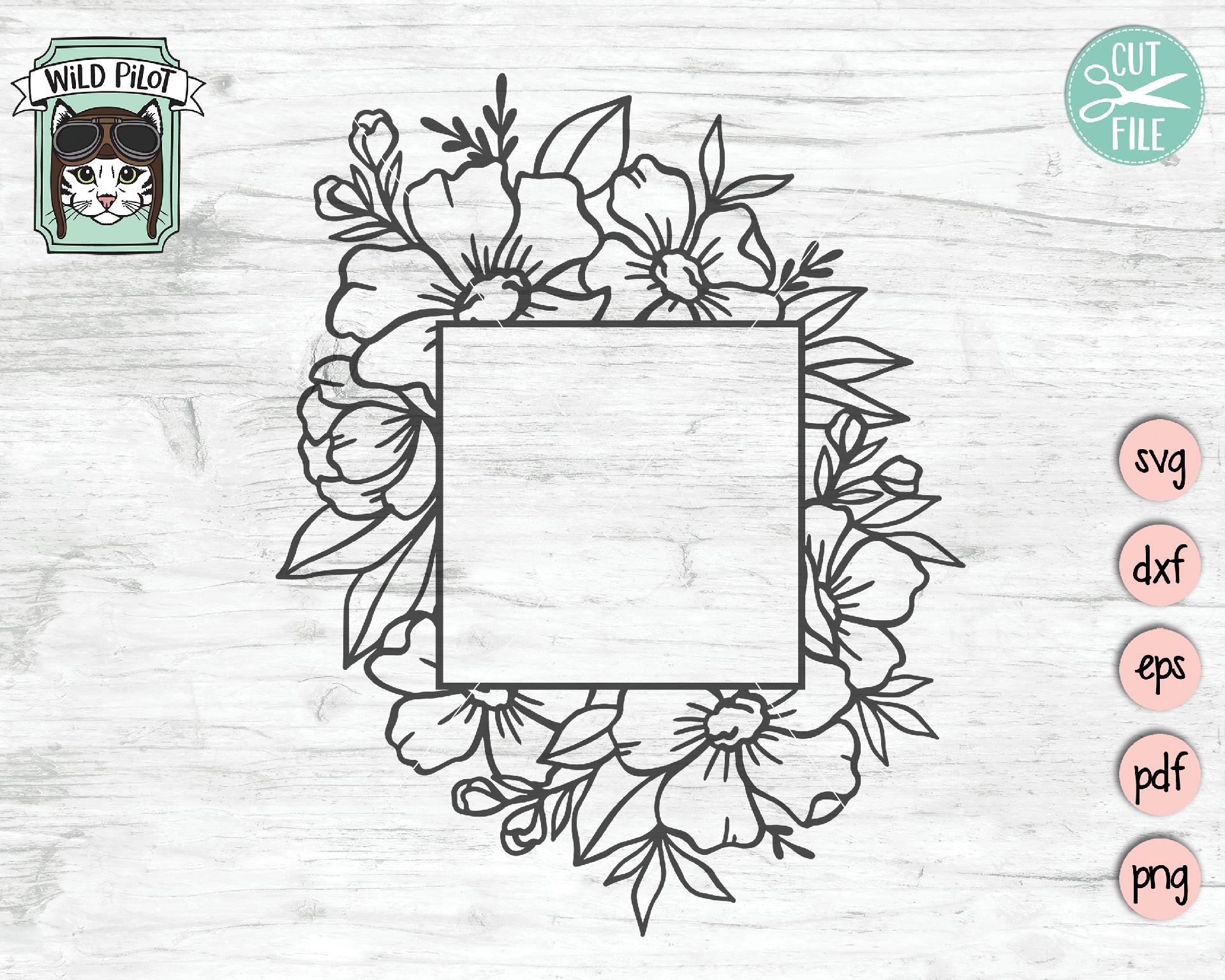 Flower Border Monogram Frame SVG Cut File - So Fontsy