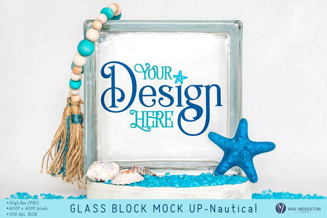 Square Glass Block mock up | Beach styled photo Mock Up Photo Mae Middleton Studio 