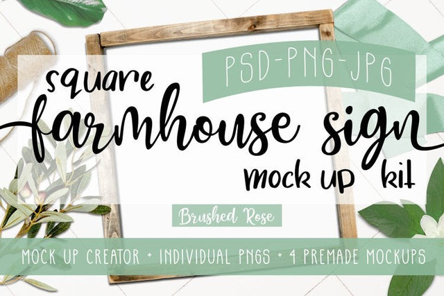 Square Sign Mock Up| Framed farmhouse sign mockup creator Mock Up Photo Brushed Rose 