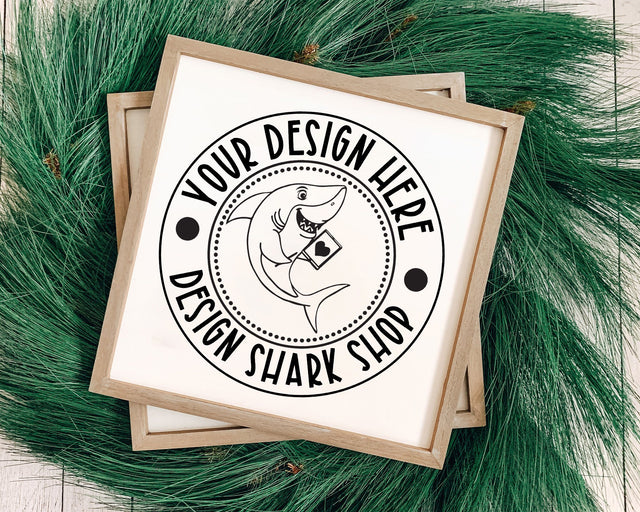 Square Sign with Pine Wreath Mock Up Photo Design Shark 