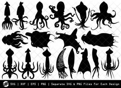 Squid SVG | Sea Fish SVG | Silhouette Bundle | SVG Cut File SVG ETC Craft 