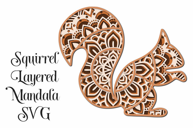 Squirrel Mandala SVG file, 3D layered cut file, 4 layers - Digital Download SVG Digital Honeybee 