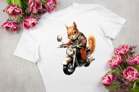 Squirrel riding a motorbike Clipart Sublimation Regulrcrative 