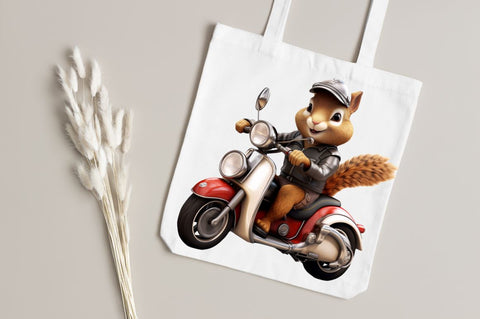 Squirrel riding a motorbike Clipart Sublimation Regulrcrative 