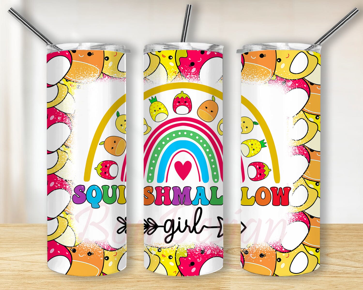 Squishmallow Girl Tumbler Wrap , Rainbow Squishmallow Girl