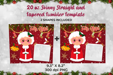 Sra Claus Feliz Natal Frame Skinny Tumbler Wrap Template 20 oz Sublimation Sublimatiz Designs 