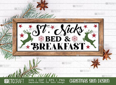 St. Nick's Bed And Breakfast Sign SVG Cut File | Merry Christmas Svg | Horizontal Sign | Christmas Door Hanger | Farmhouse Decor Svg | Welcome Sign | Christmas Wood Sign Design SVG ETC Craft 