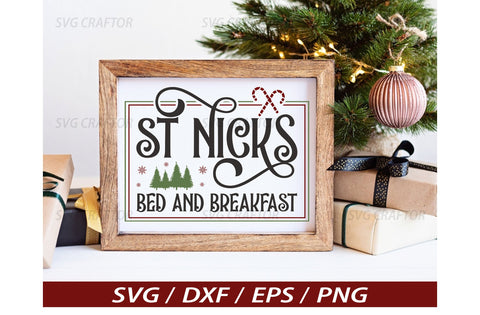 St nicks bed and breakfast svg sign, christmas sign design, christmas banner, christmas welcome sign, svg cut files, rectengle sign SVG MD mominul islam 