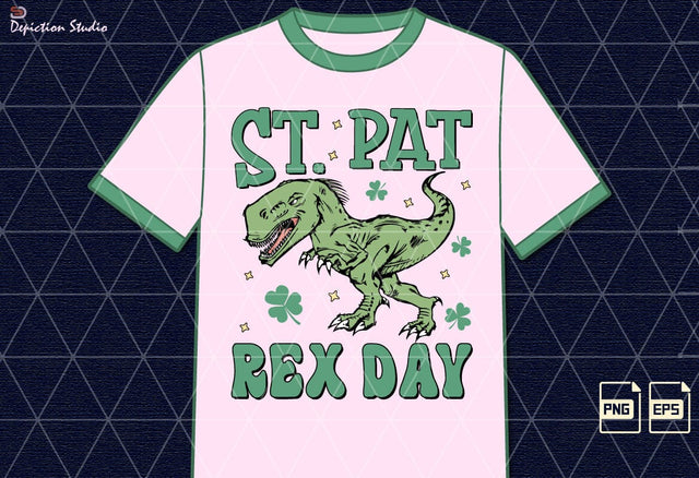 St. Pat Rex Day Kids Shirt PNG, Patrick’s Day Kids T-rex Shirt, Dinosaur Kids Shirt PNG, St. Patrick’s Dinosaur Shirt PNG Print Template Sublimation Depiction Studio 