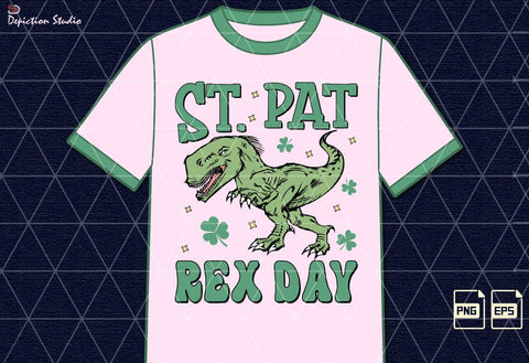 St. Pat Rex Day Kids Shirt PNG, Patrick’s Day Kids T-rex Shirt, Dinosaur Kids Shirt PNG, St. Patrick’s Dinosaur Shirt PNG Print Template Sublimation Depiction Studio 