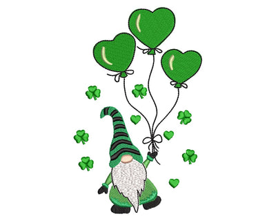 St. Patrick Gnome with balloons Machine Embroidery Design Embroidery/Applique DESIGNS Canada Embroidery 