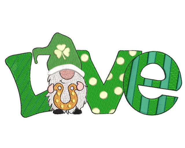St. Patrick Gnome with horseshoe LOVE Machine Embroidery Design Embroidery/Applique DESIGNS Canada Embroidery 