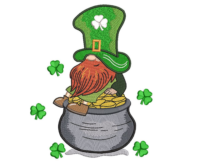 St. Patrick Gnome with pot of gold Machine Embroidery Design Embroidery/Applique DESIGNS Canada Embroidery 
