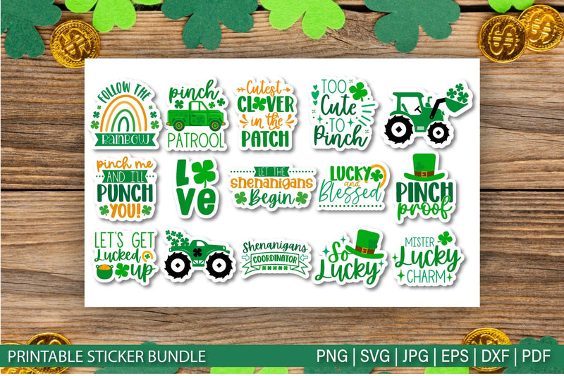 St Patrick Stickers Bundle| Printable Stickers for Cricut - So Fontsy