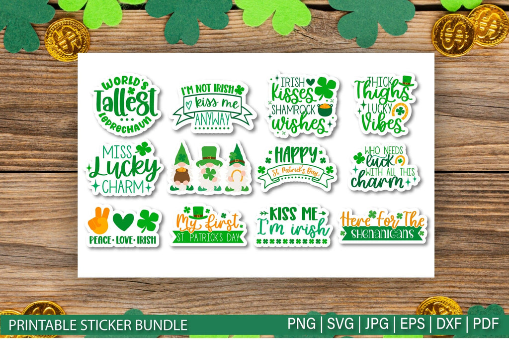 St Patrick Stickers Bundle| Printable Stickers for Cricut - So Fontsy