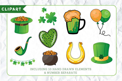 St Patrick’s Alphabet with Hand Drawn Numbers and Clipart Font Regulrcrative 