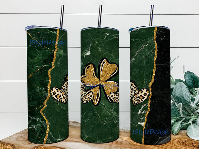 St. Patrick's Day 20oz Skinny Tumbler, Green Marble Glitter Tumbler Wrap, Shamrock Gold Glitter Tumbler Png, Lucky Tumbler Subliamtion Desgin, Instant Download Sublimation iStyleDesign 