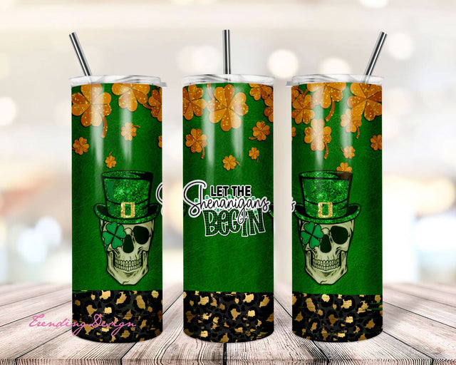 St. Patrick's Day 20oz Skinny Tumbler PNG Wrap, Tumbler Sublimation Digital Download, Straight & Tapered, Let The Shenanigans Begin Sublimation TrendingDesign 