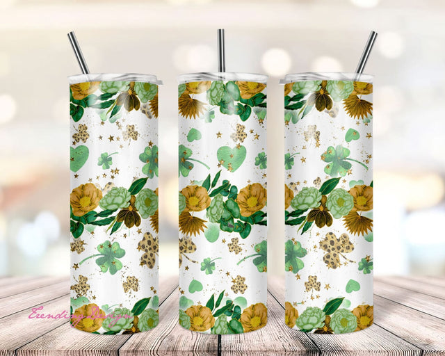 St. Patrick's Day 20oz Skinny Tumbler Sublimation Design, Shamrocks Tumbler PNG Digital Download, Full Wrap Waterslide Template Sublimation TrendingDesign 