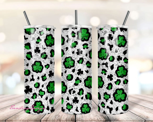 St. Patrick's Day 20oz Skinny Tumbler Sublimation Designs, Straight/Tapered PNG, Shamrock, Clover Leaf Pattern,Digital Download Sublimation TrendingDesign 