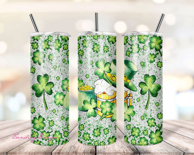 St. Patrick's Day 20oz Skinny Tumbler Sublimation Designs, Straight/Tapered PNG, Shamrock, Clover Leaf Pattern,Digital Download Sublimation TrendingDesign 