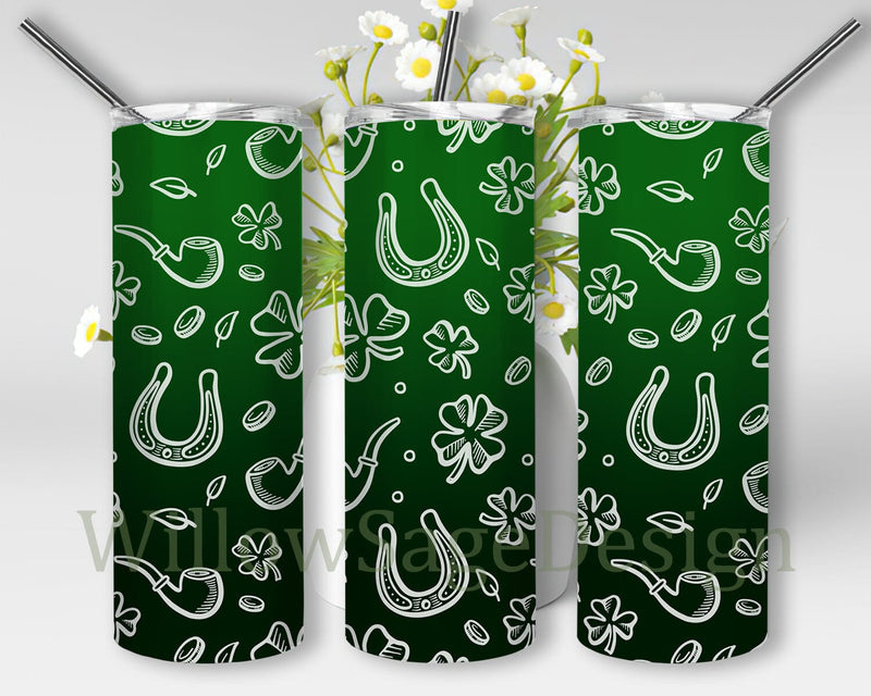 St. Patrick's Day 20oz Tumbler Design, Shamrock Full Tumbler Wrap, Lucky Tumbler Png, Cover Leaf Design Png, Instant Download Sublimation WillowSageDesign 