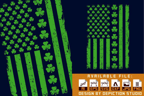 St. Patrick's Day American Flag T-Shirt, Shamrock USA flag Shirt, St. Patrick's Vintage USA flag shirt print template Sketch DESIGN Depiction Studio 