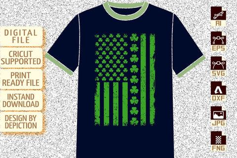 St. Patrick's Day American Flag T-Shirt, Shamrock USA flag Shirt, St. Patrick's Vintage USA flag shirt print template Sketch DESIGN Depiction Studio 