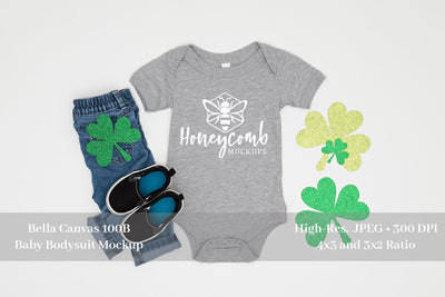 St Patrick's Day Baby Mockup, Heather Athletic Bella Canvas 100B, Baby Bodysuit Mockup Mock Up Photo Honeycomb Mockups 